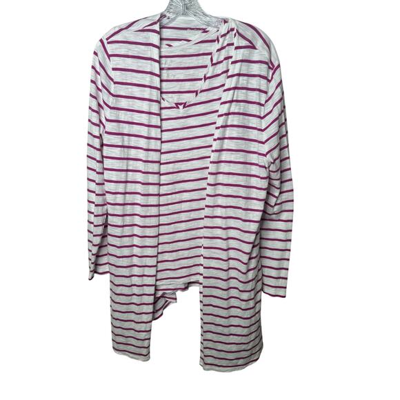 Chico’s Women’s 2 (Large 12-14) Striped Cardigan Tank Set Pink White Modal Blend - Picture 1 of 9